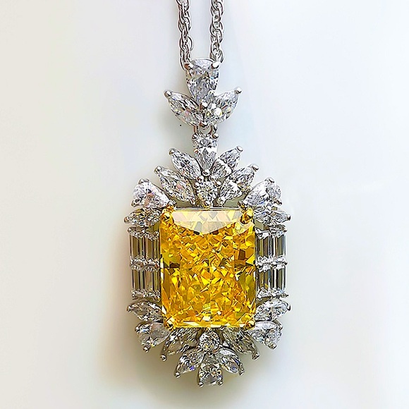 Canary Yellow 14K Diamond Citrine Pendant Charm Necklace Exquisite Luxury - Picture 4 of 14